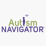 green letters spelling autism and purple letters spelling navigator the I in autism is an outline of toddler looking up at stars