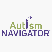 green letters spelling autism and purple letters spelling navigator the I in autism is an outline of toddler looking up at stars