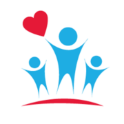 Family Voices logo. Three people jumping up with a heart above them.