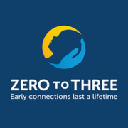 Zero to Three logo. A hand hold a baby's head. Blue background