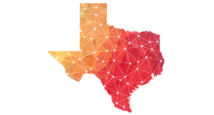Orange and red map of Texas